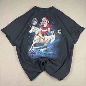 Unbranded Believe Christmas Cat Unicorn Santa Graphic T-Shirt Mens XL‎